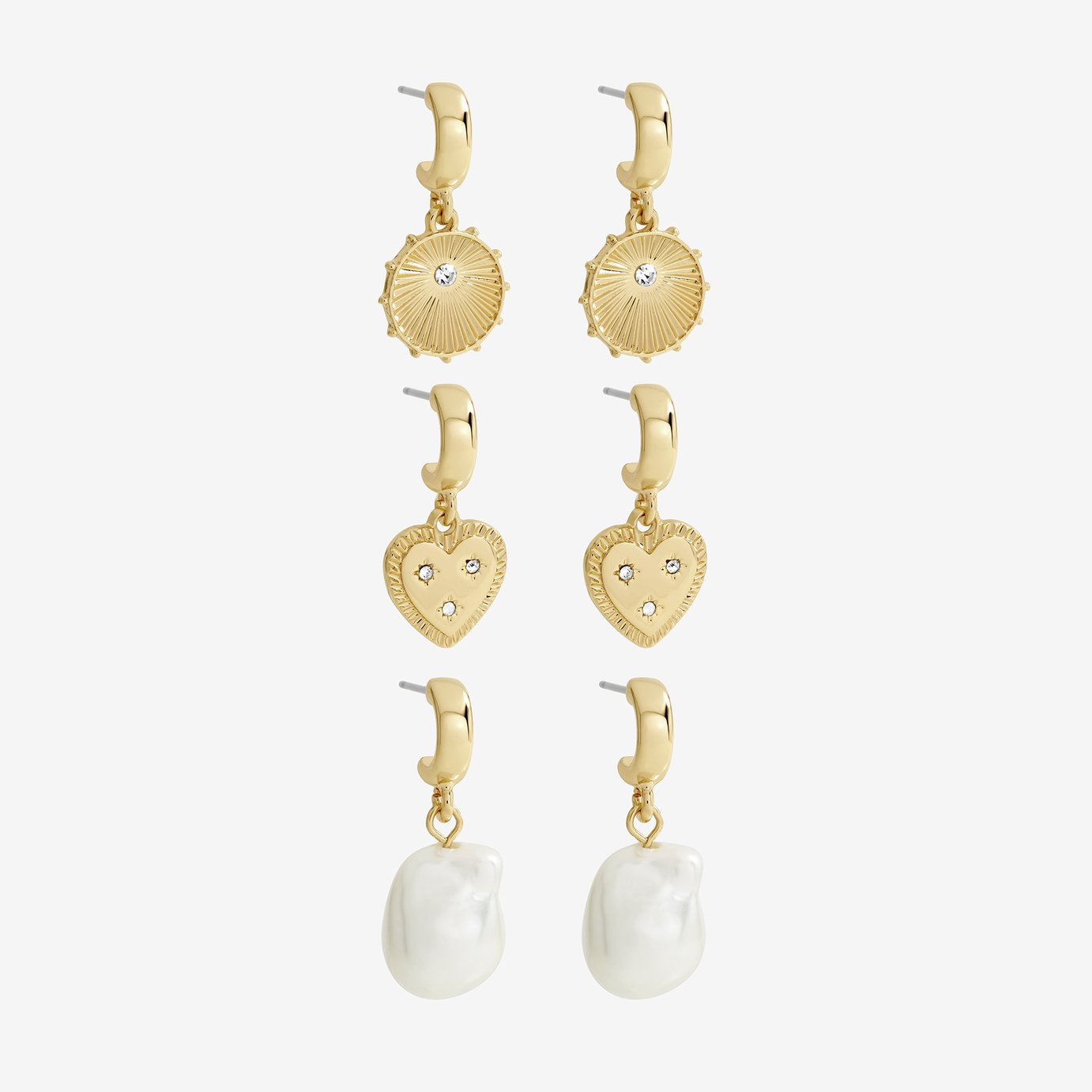 Lipsy Mood Gold Plated Charm Pearl Multipack Huggies Drop Earrings - Pack of 3