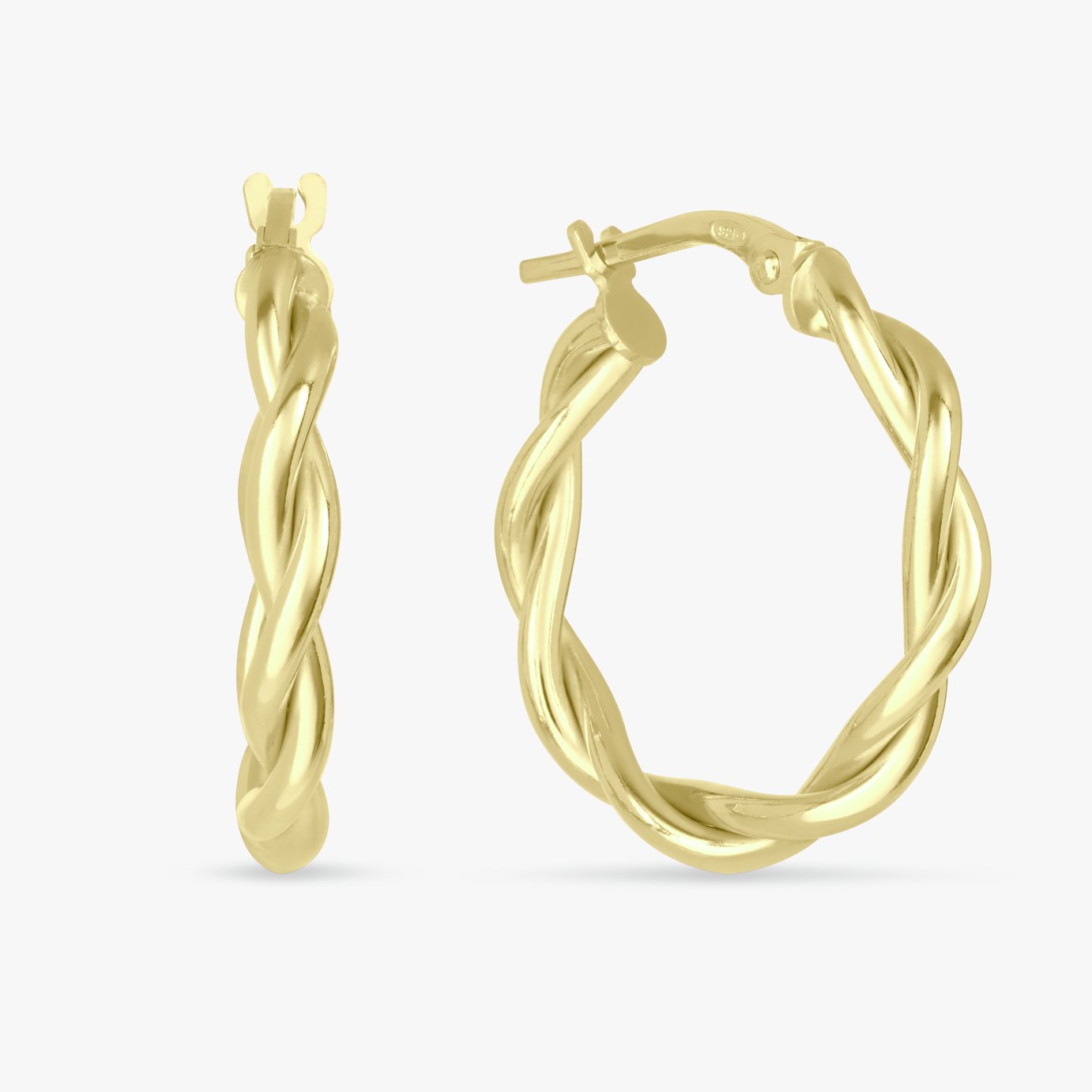 Revere 9ct Gold Plated Silver Braided Medium Hoop Earrings