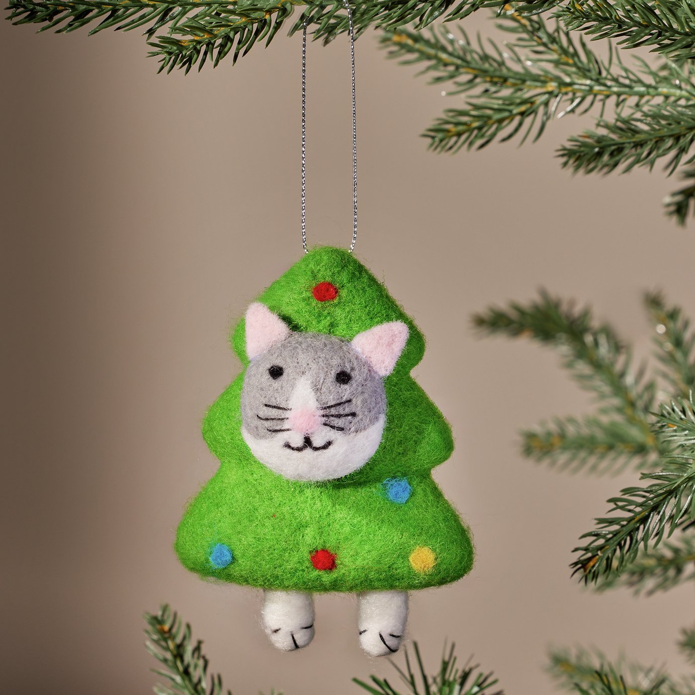 Argos Home Felt Cat in Tree Hanging Christmas Ornament