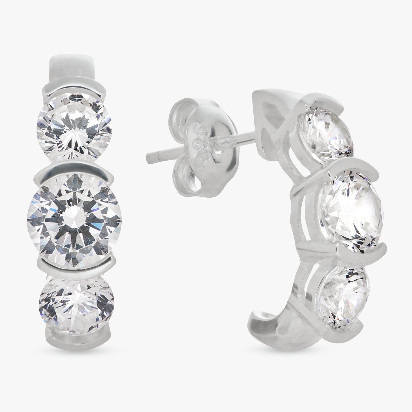 Revere Sterling Silver Cubic Zirconia Trilogy Stud Earrings