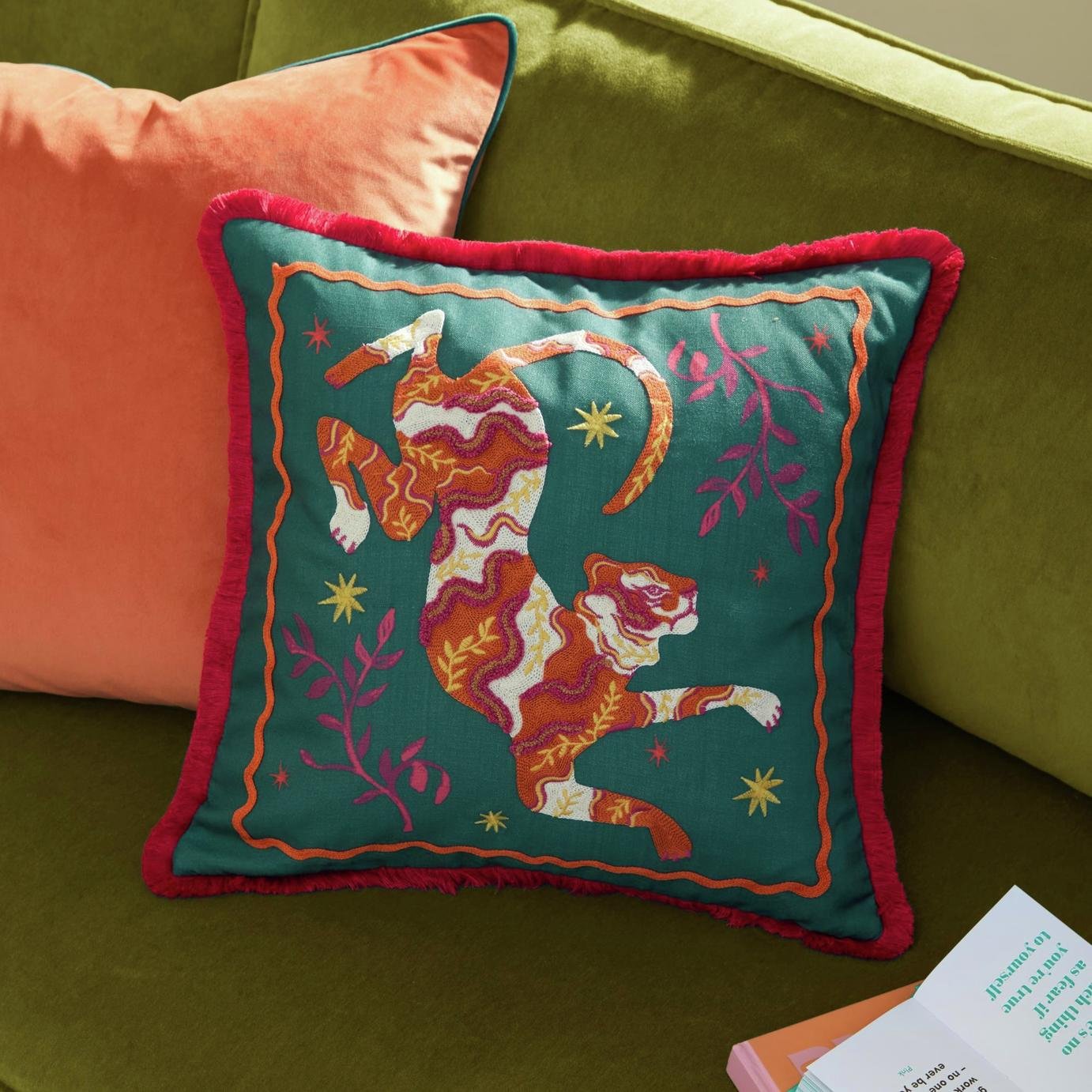 Furn Les Animaux Tiger Tufted Cushion Green - 45x45cm