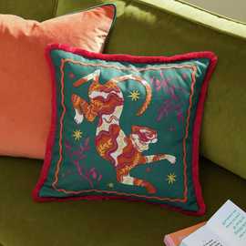 Furn Les Animaux Tiger Tufted Cushion Green - 45x45cm