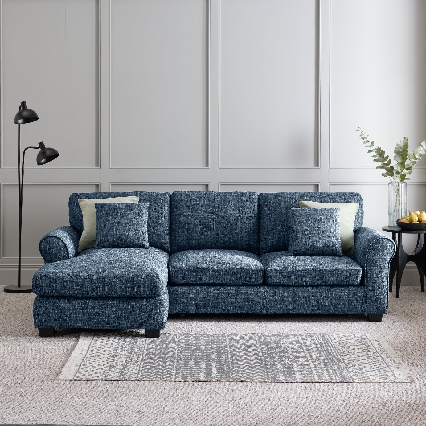 Argos Home Lisbon Fabric Left Hand Corner Chaise Sofa Bed - Blue