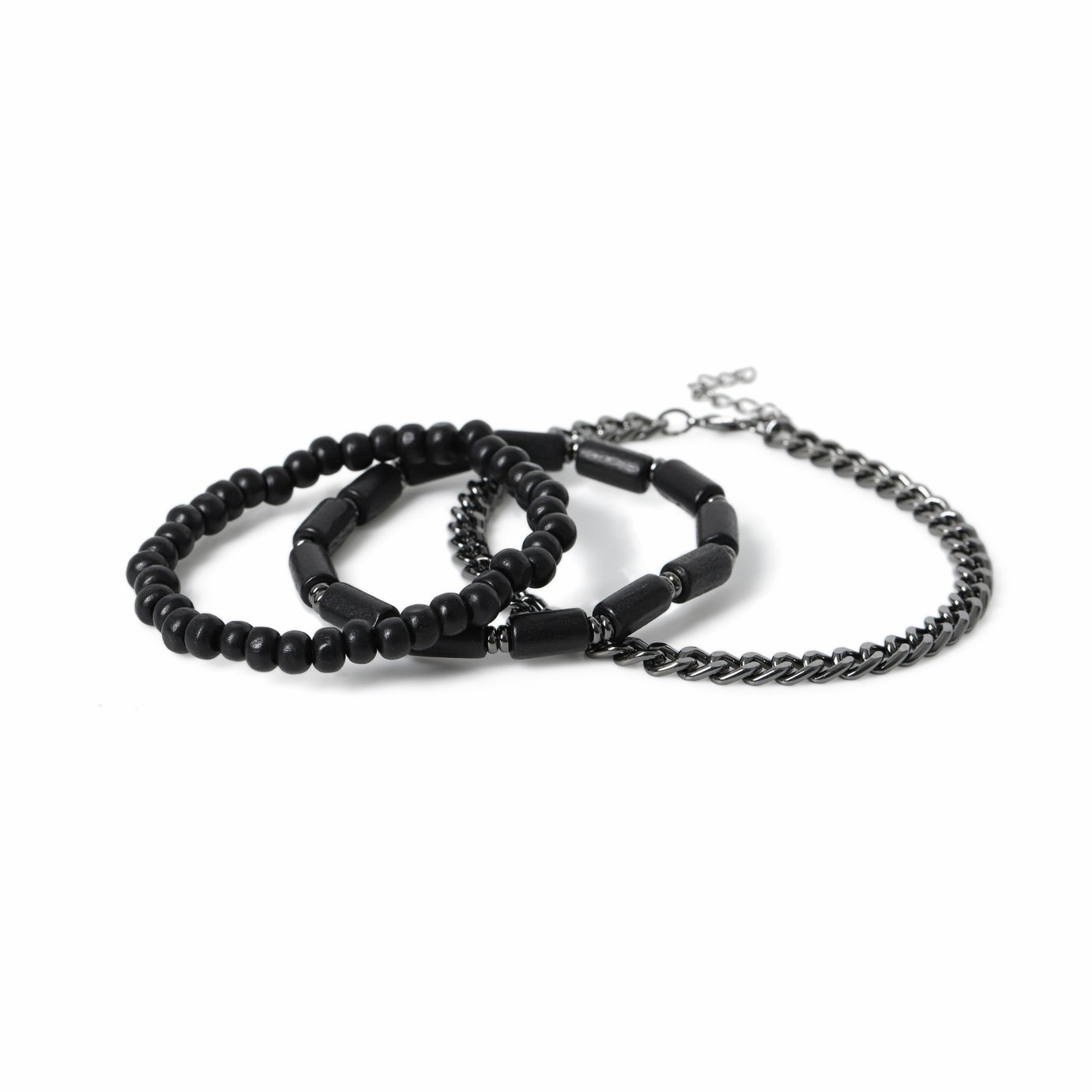 Uncommon Souls Black Bead and Chain Bracelet Set