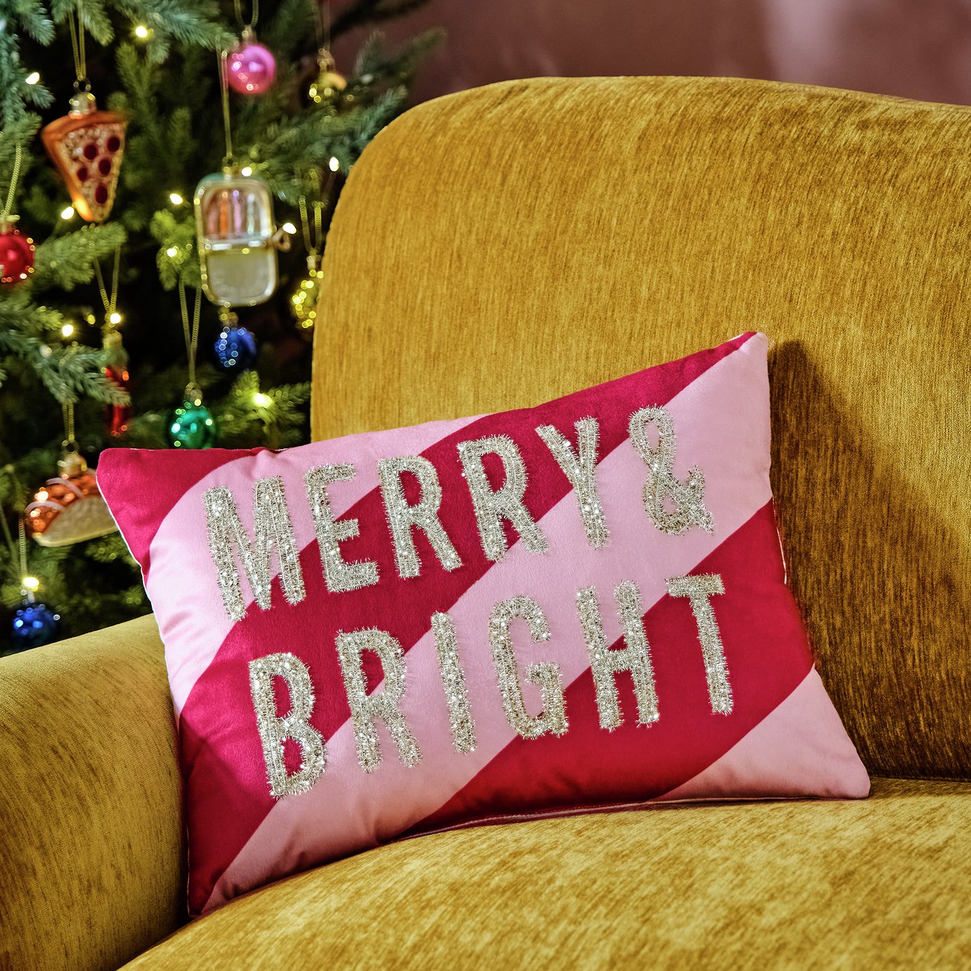 Bayswood Merry and Bright Candy Cane Cushion Pink - 40x30cm
