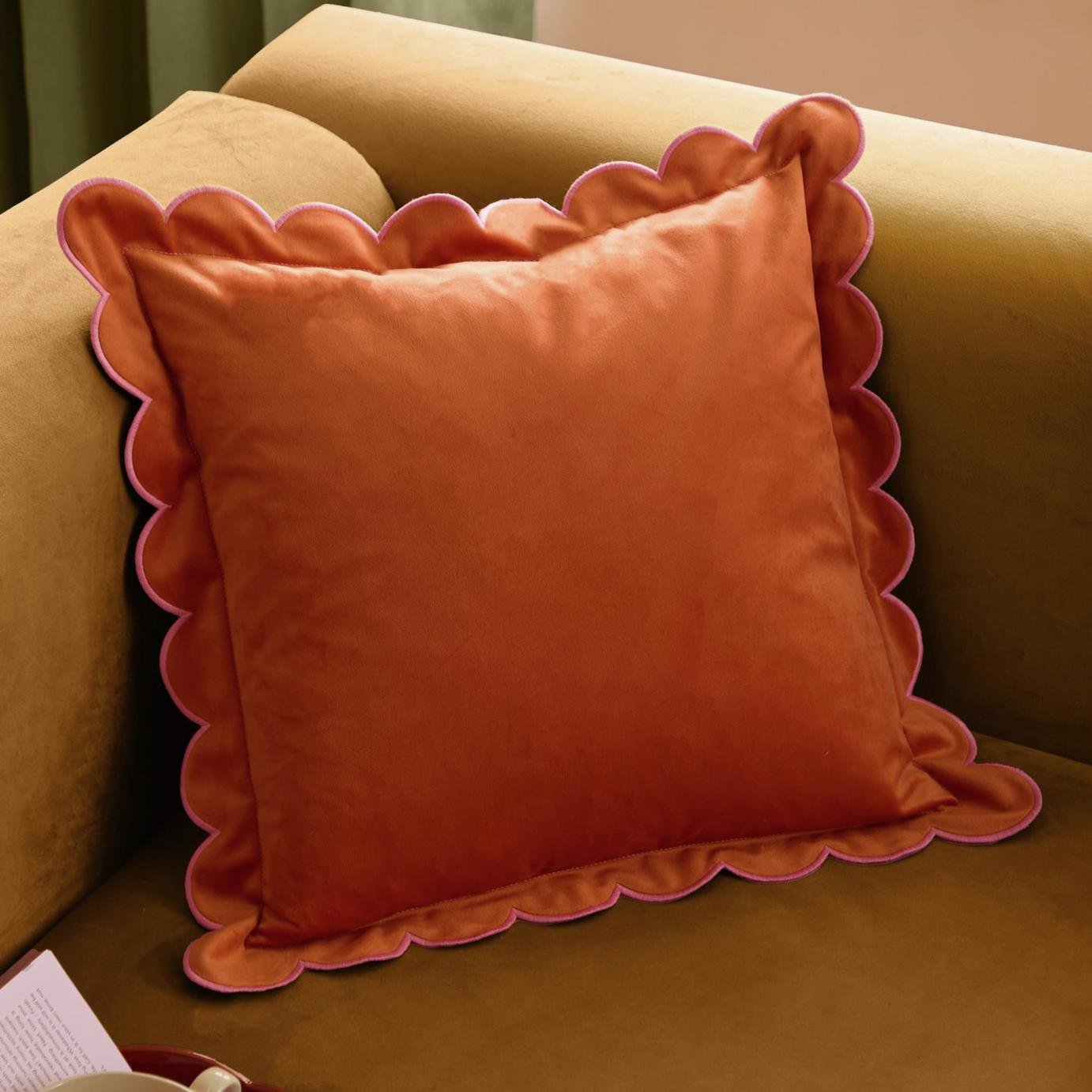Furn Lil Scallop Velvet Cushion Orange - 45x45cm