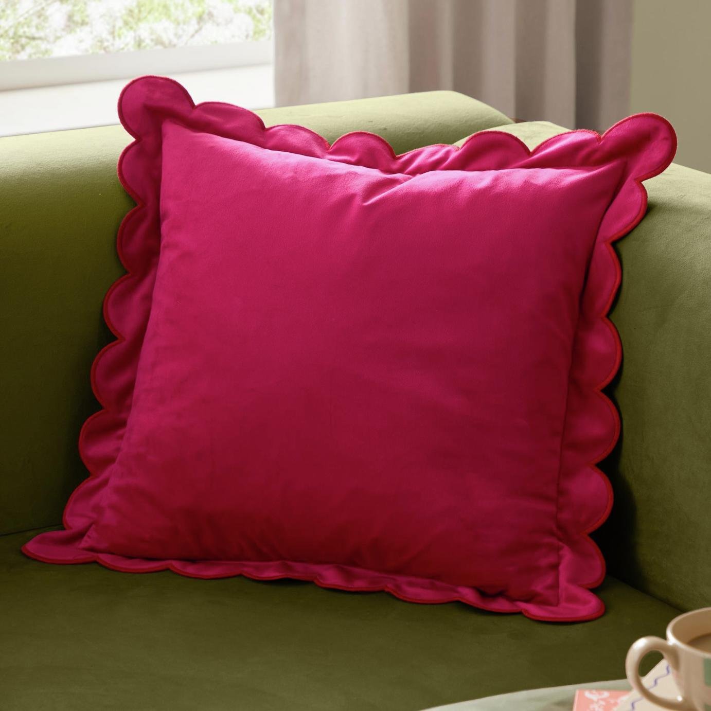 Furn Lil Scallop Velvet Cushion Pink - 45x45cm