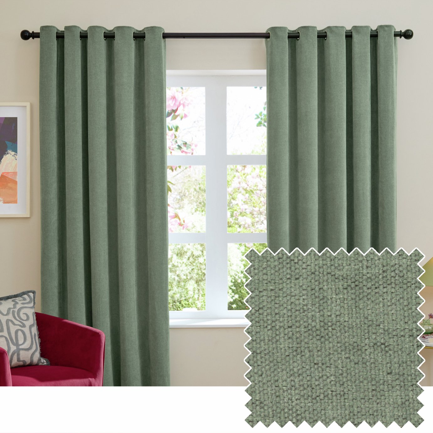 Furn Soft Chenille Blackout Eyelet Curtains