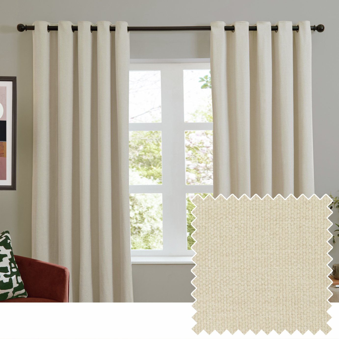 Furn Soft Chenille Blackout Eyelet Curtains - Natural