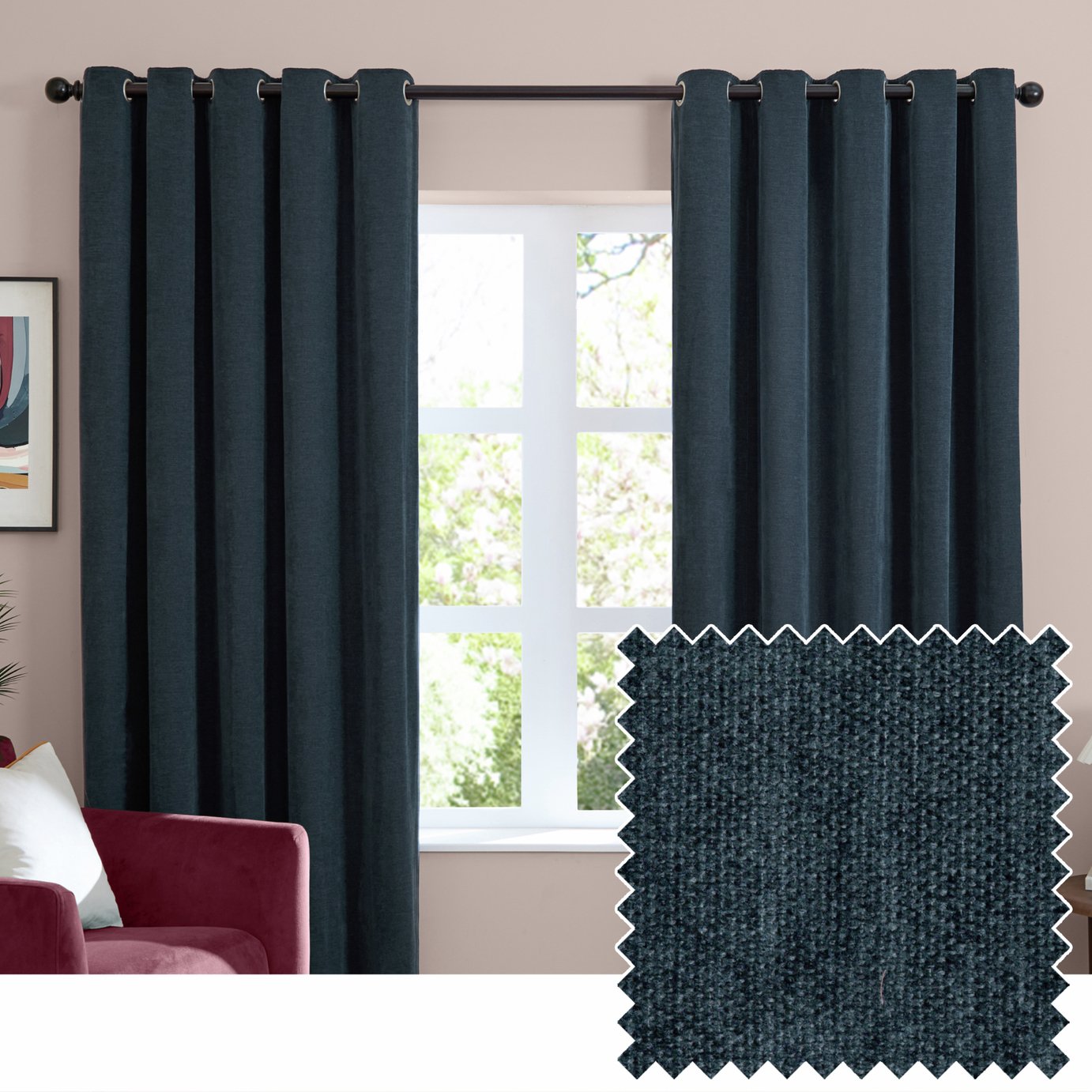 Furn Soft Chenille Blackout Eyelet Curtains
