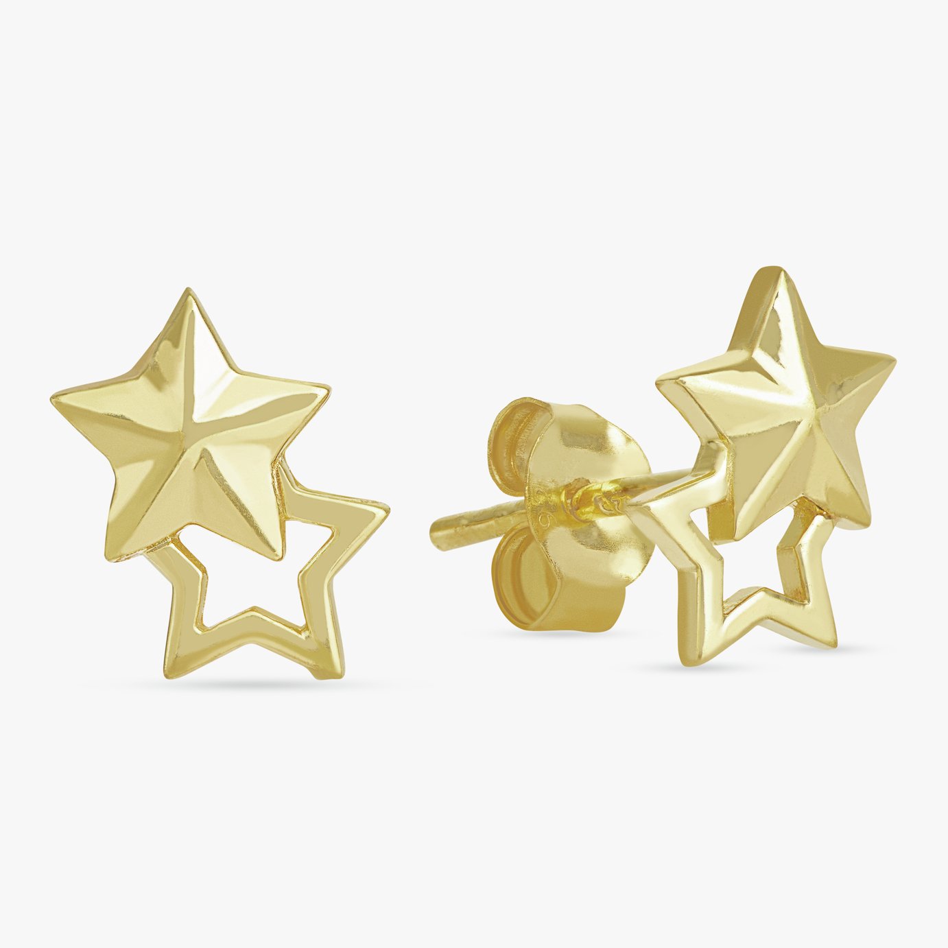 Revere Gold Plated Sterling Silver Double Star Stud Earrings