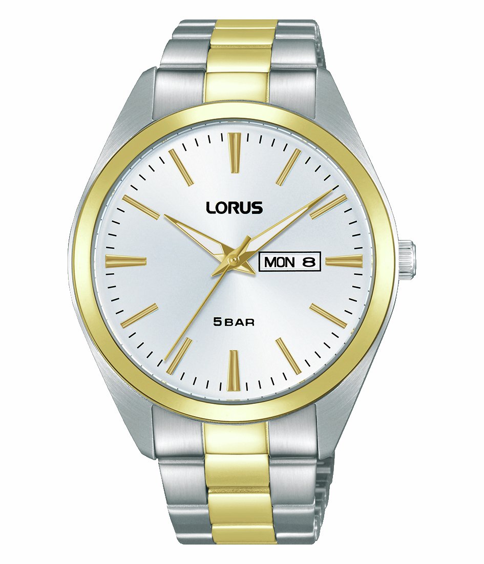 Lorus Mens Silver White Sunray Dial Two Tone Bracelet Watch