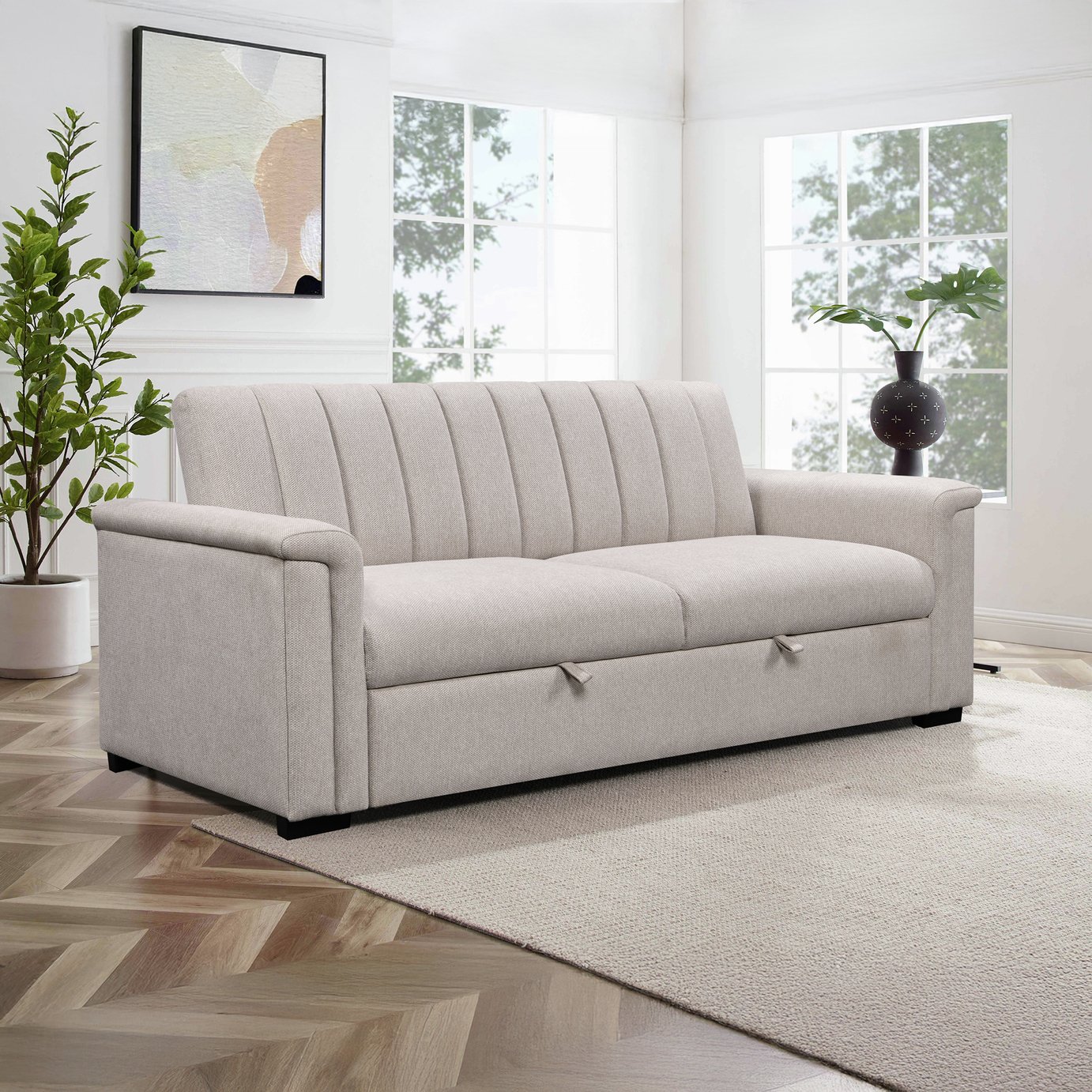 Dorel Charlotte Fabric 3 Seater Sofa Bed - Natural