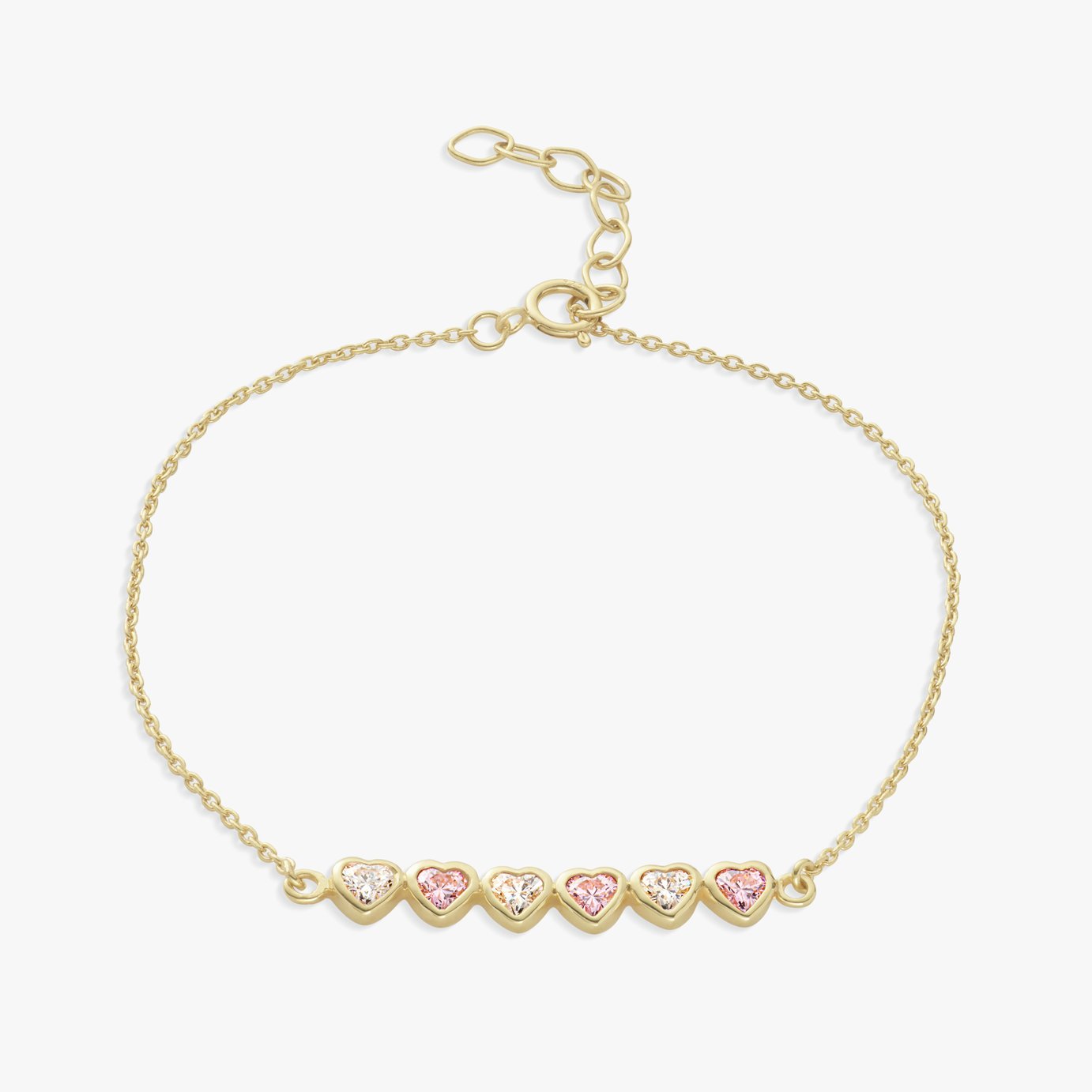 Revere 9ct Gold Plated Pink & White Stone Heart Bracelet 