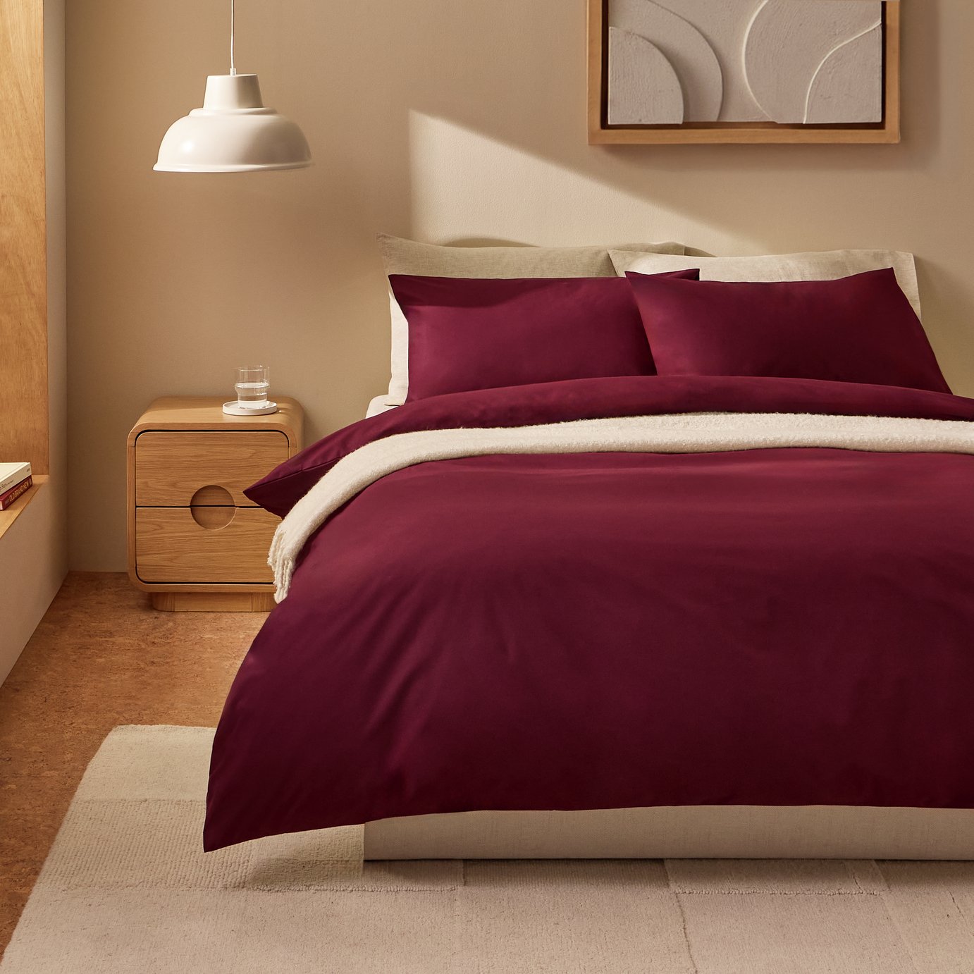 Habitat Cotton 200 TC Plain Burgundy Bedding Set - King size