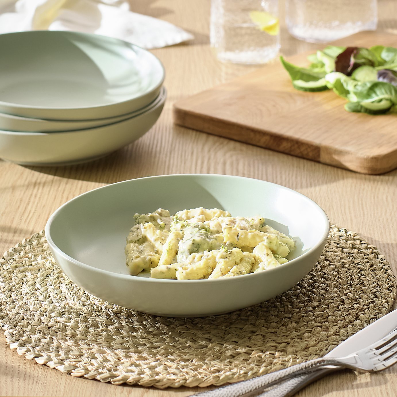 Habitat 4 Piece Matte Stoneware Pasta Bowls - Sage