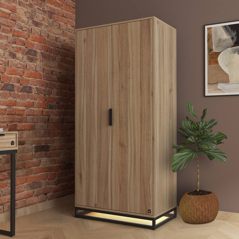 XR Living Denver 2 Door Wardrobe With App Controlled LED - Oak