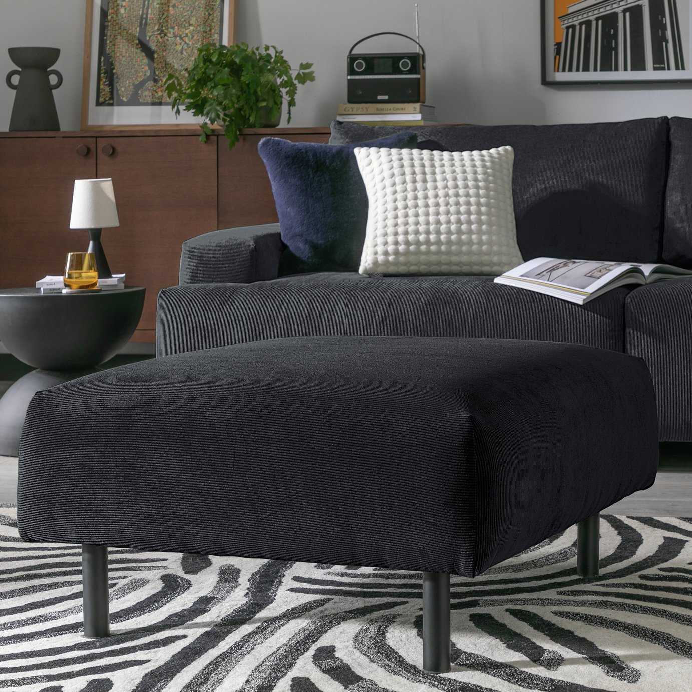 Habitat Julien Fabric Footstool - Charcoal
