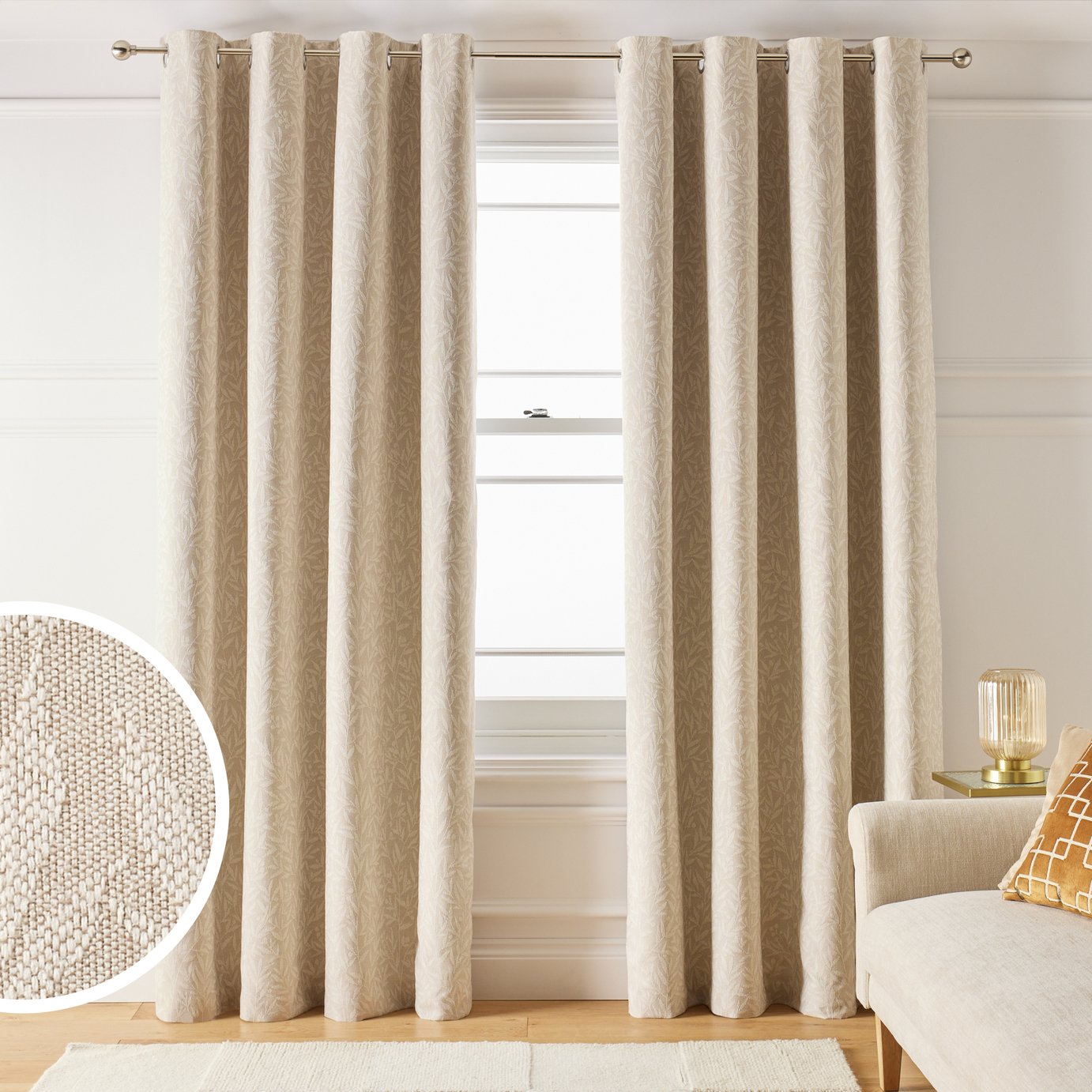 Argos Home Blackout Leaf Jacquard Eyelet Curtains - Natural