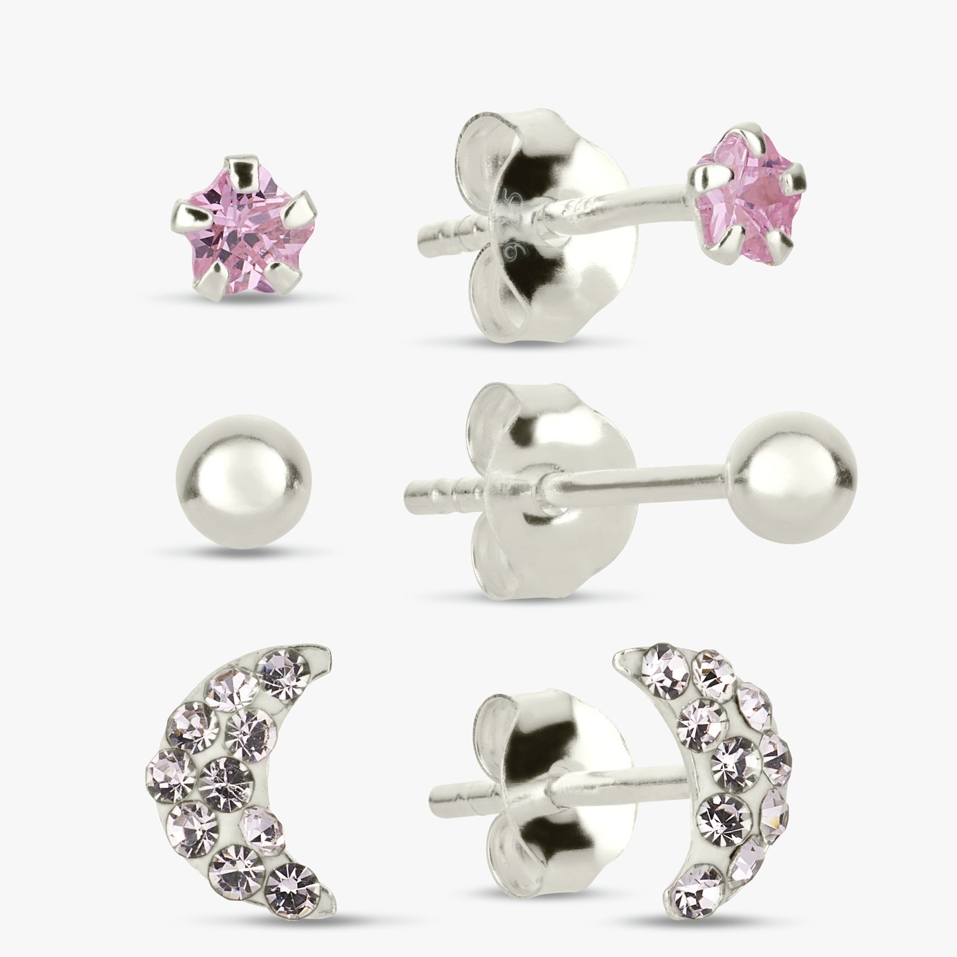 Revere Kids Sterling Silver Moon and Star Stud Earrings