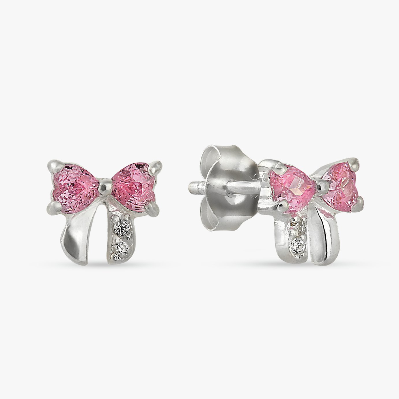 Revere Sterling Silver Pink Cubic Zirconia Bow Stud Earrings