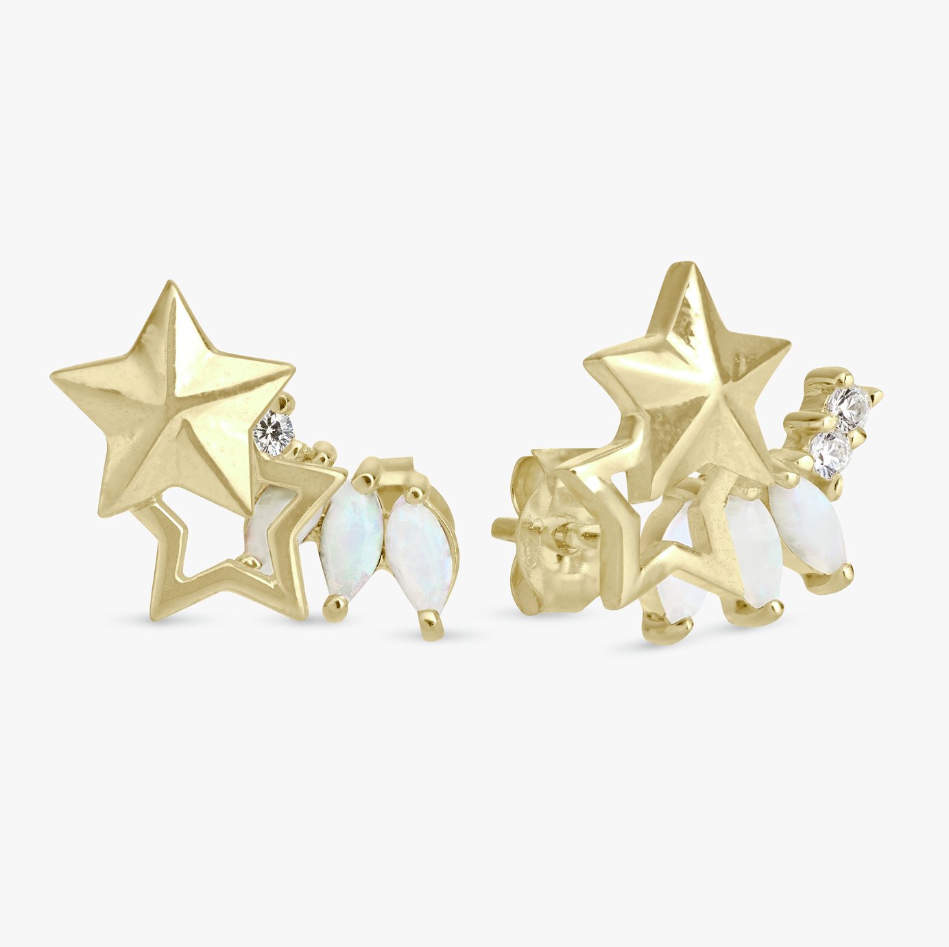 Revere Gold Plated Silver Double Star Opal Stud Earrings