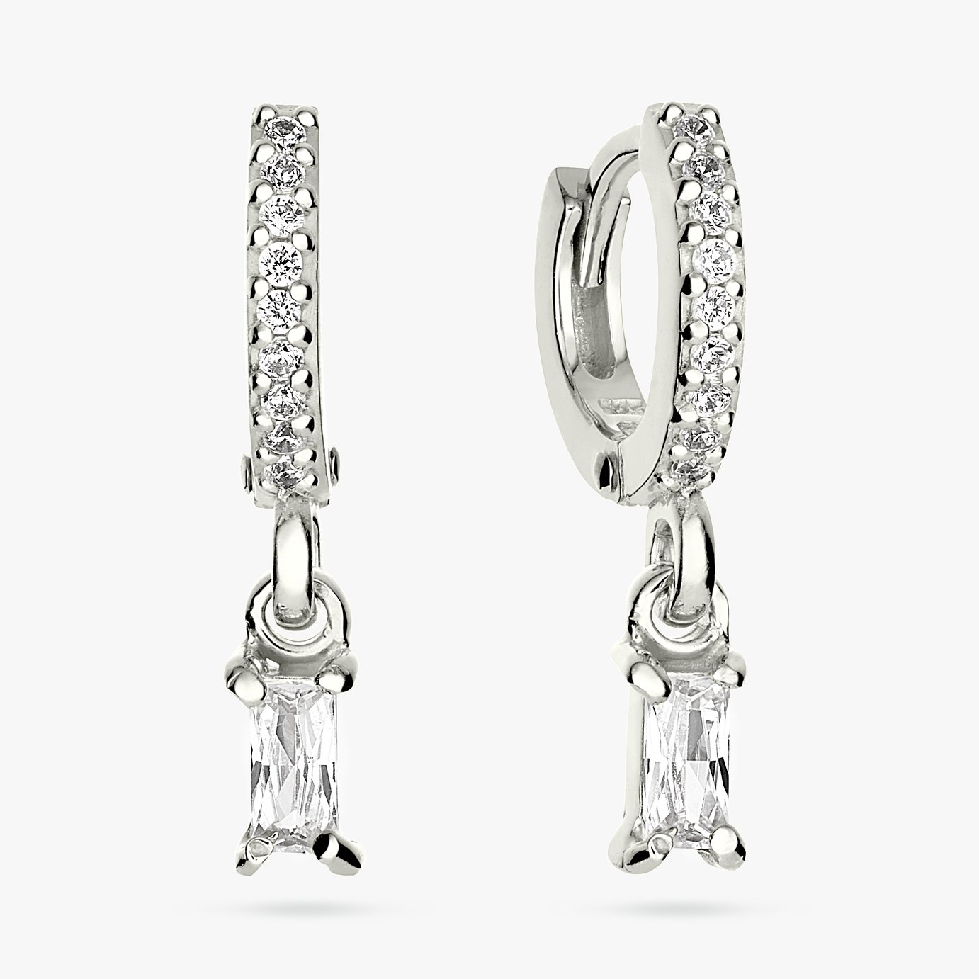 Revere Sterling Silver Baguette Huggies Drop Earrings
