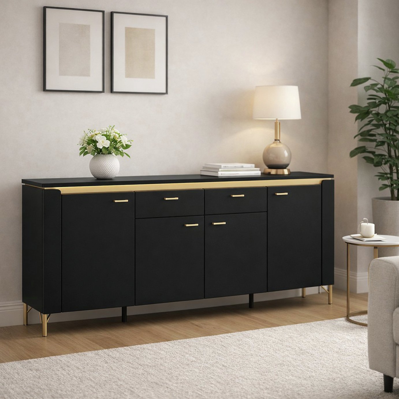 Furniture To Go Genoa 4 Door 2 Drawer Sideboard - Black