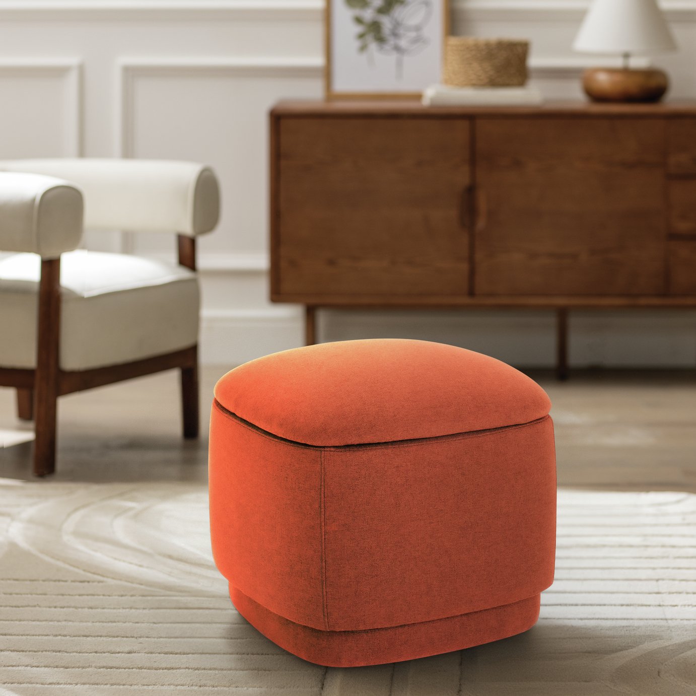 Habitat Polly Fabric Storage Footstool - Rust