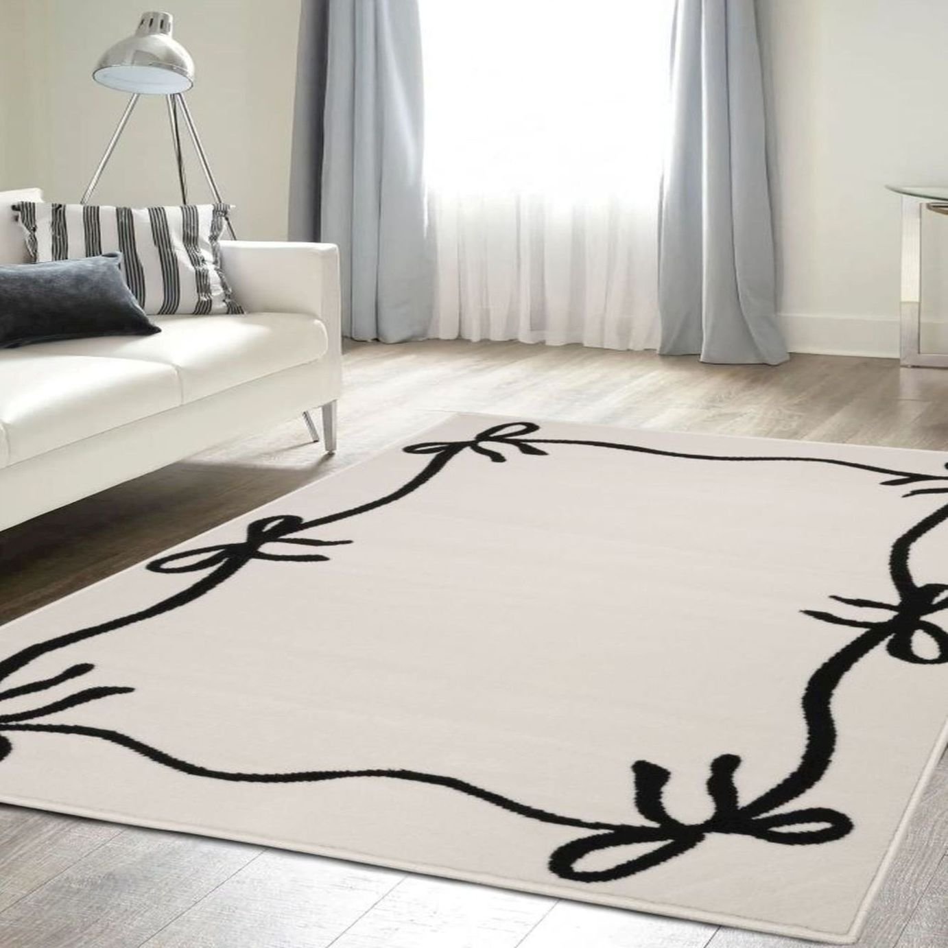 Homemaker Maestro Bow Border White  Rug - 160x230cm