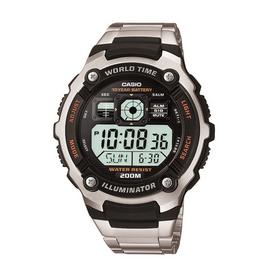 Casio Men's Digital World Time Black & Silver Bracelet Watch