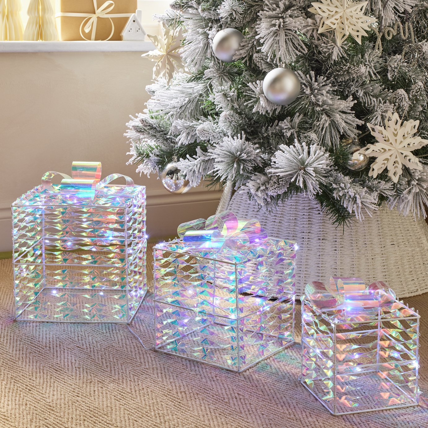 Argos Home Pre Lit Three Iridescent Gift Boxes Christmas Decoration