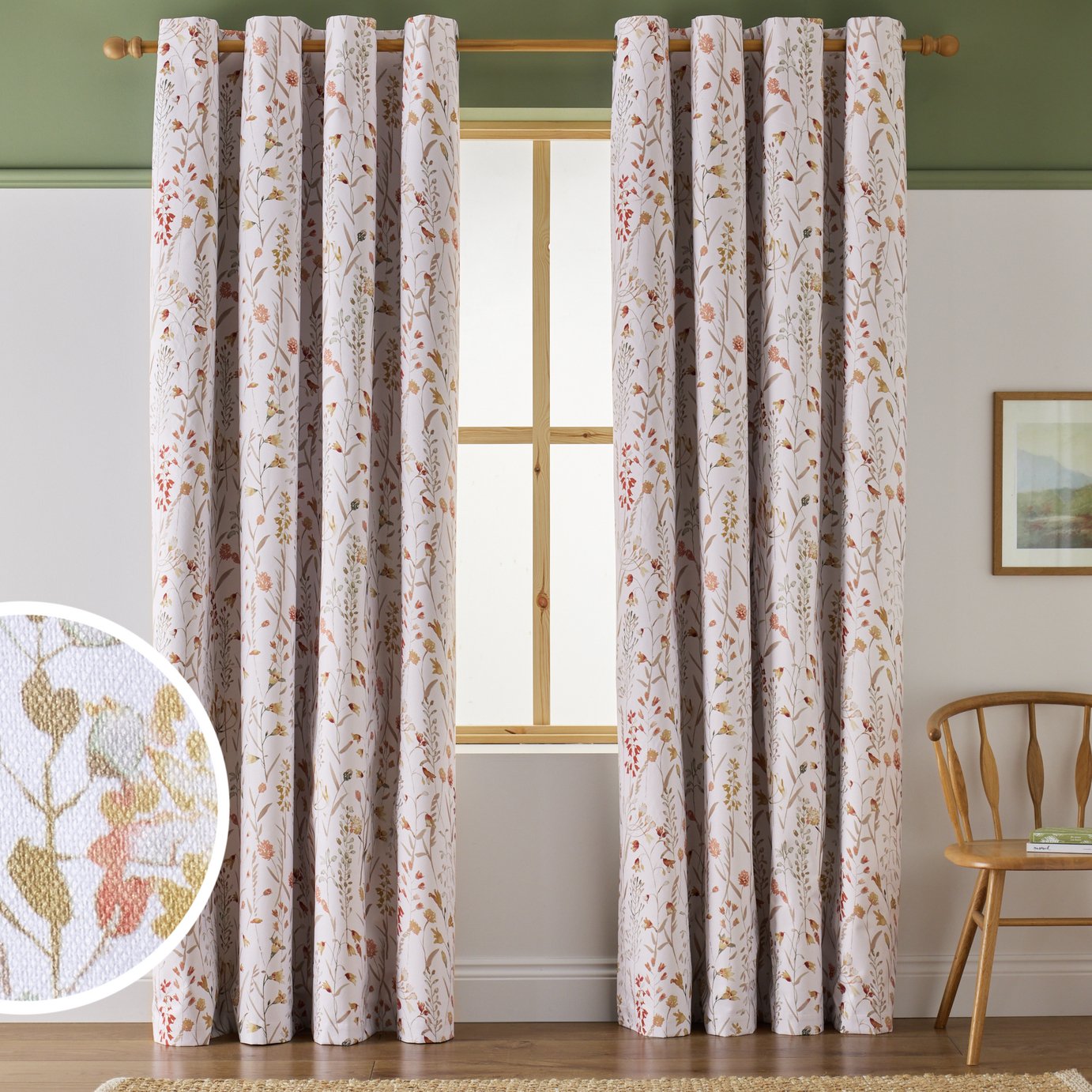 Argos Home Floral Blackout Eyelet Curtains - Orange - 168x229cm