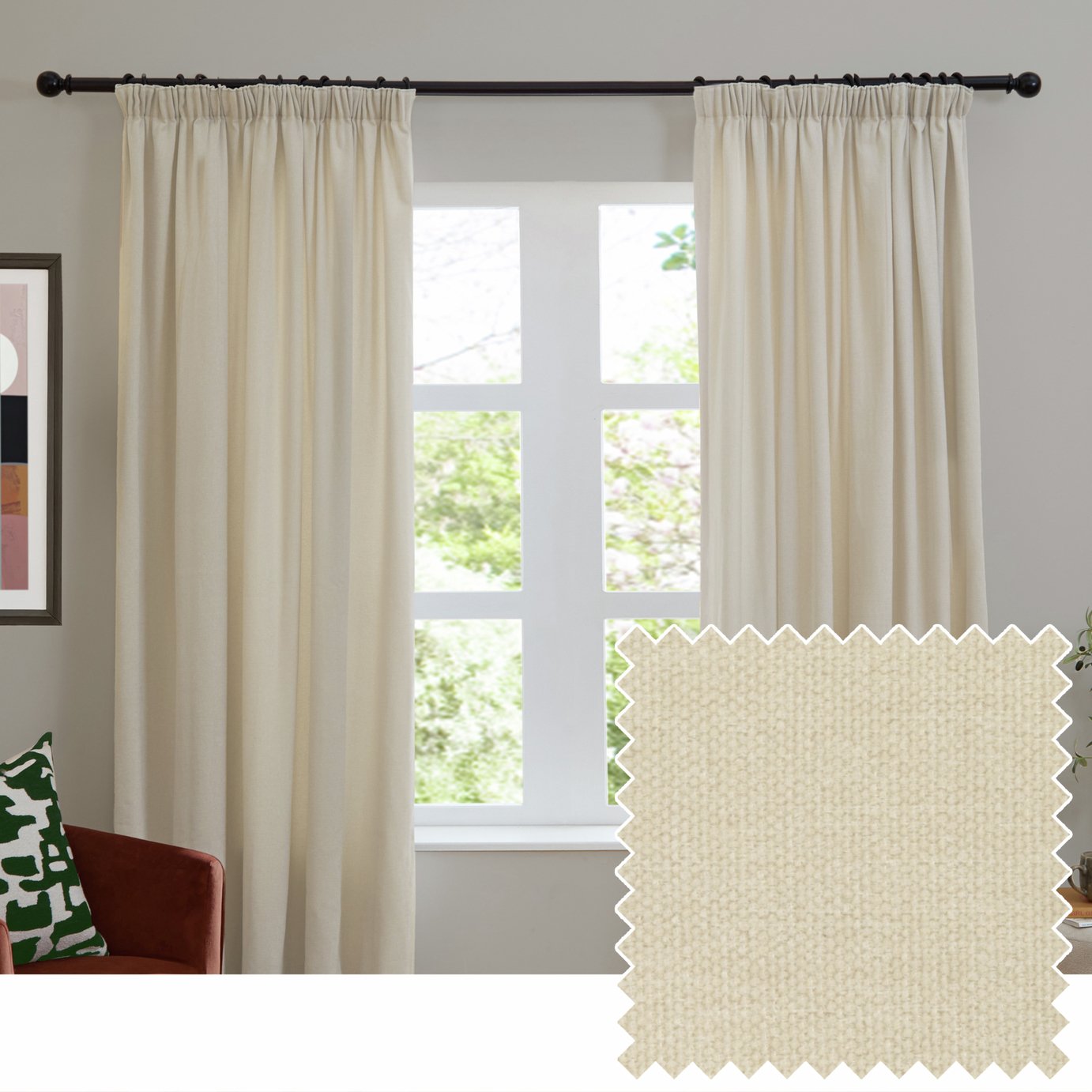 Furn Soft Chenille Blackout Pencil Pleat Curtains - Natural - 229x137cm