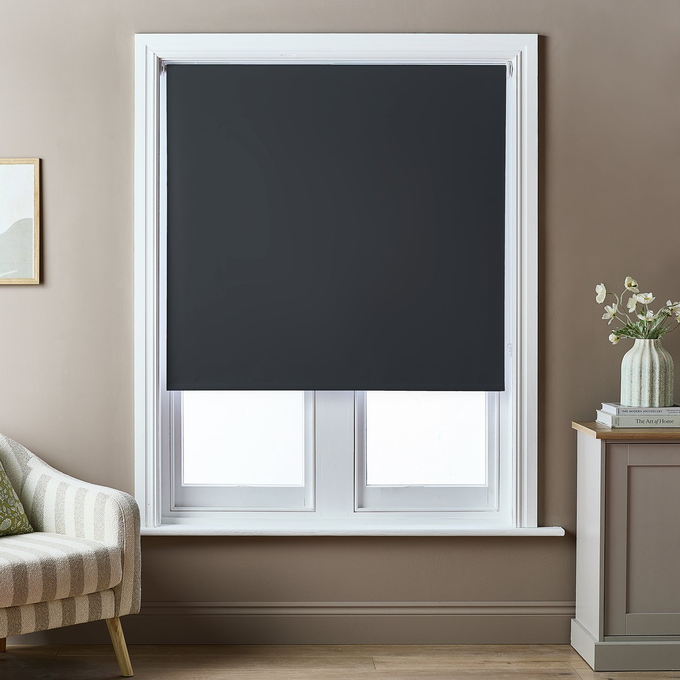 Argos Home No Drill Twist Blackout Black Roller Blind - 60cm