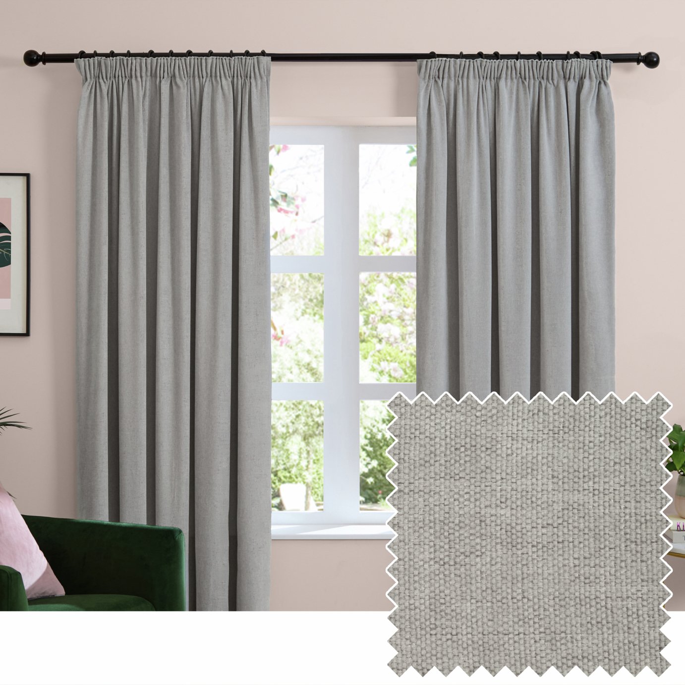 Furn Soft Chenille Blackout Pencil Pleat Curtains - Silver