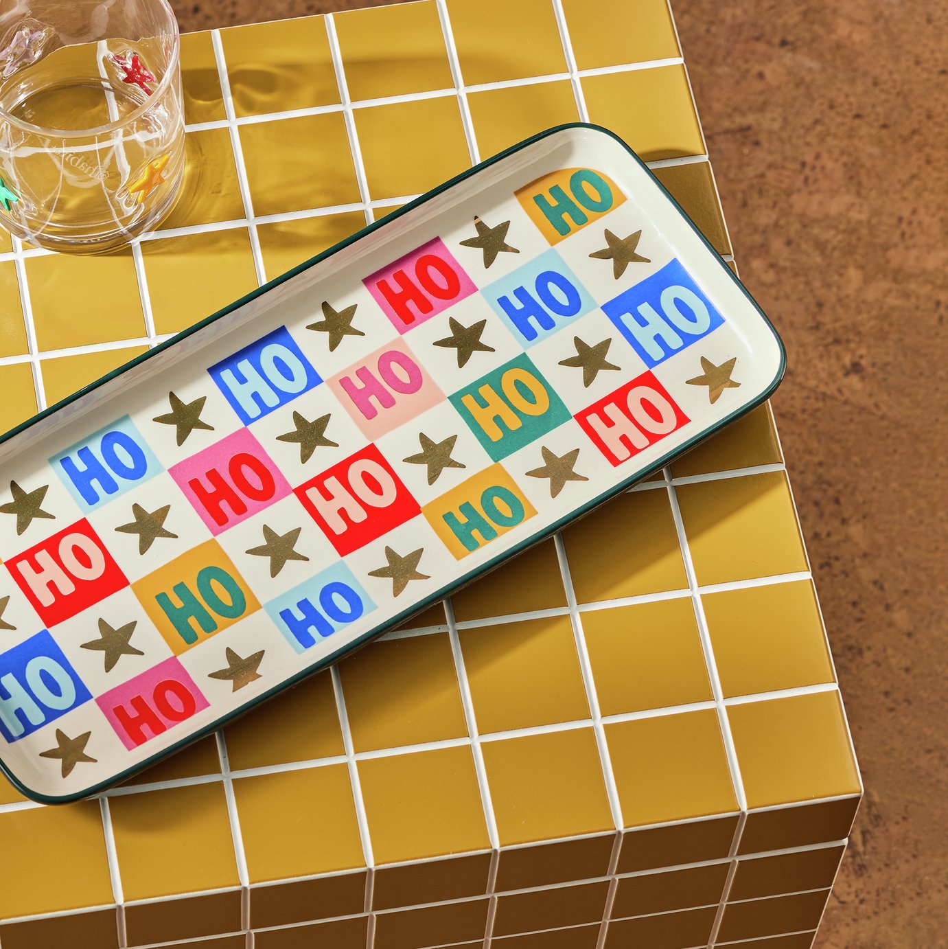 Habitat Ho Ho Ho Checkerboard Stoneware Platter