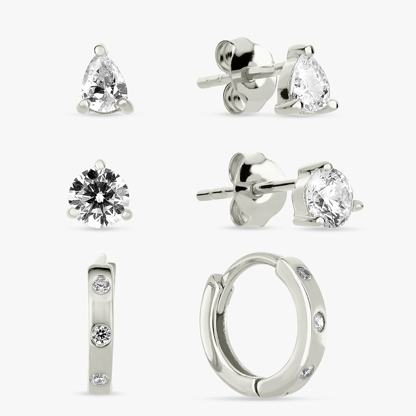Revere Sterling Silver Studs and Huggies Earrings - Set of 3