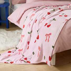 Argos Home Cherry & Bows Fleece Throw - Pink - 150x125cm