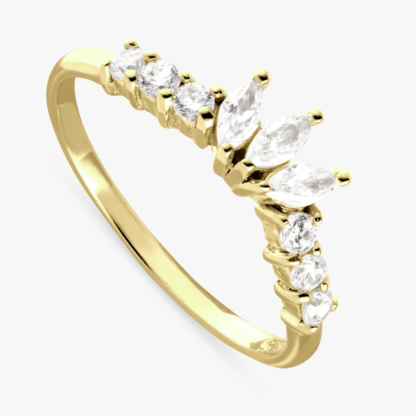 Revere Gold Plated Silver Cubic Zirconia Crown Ring - Large