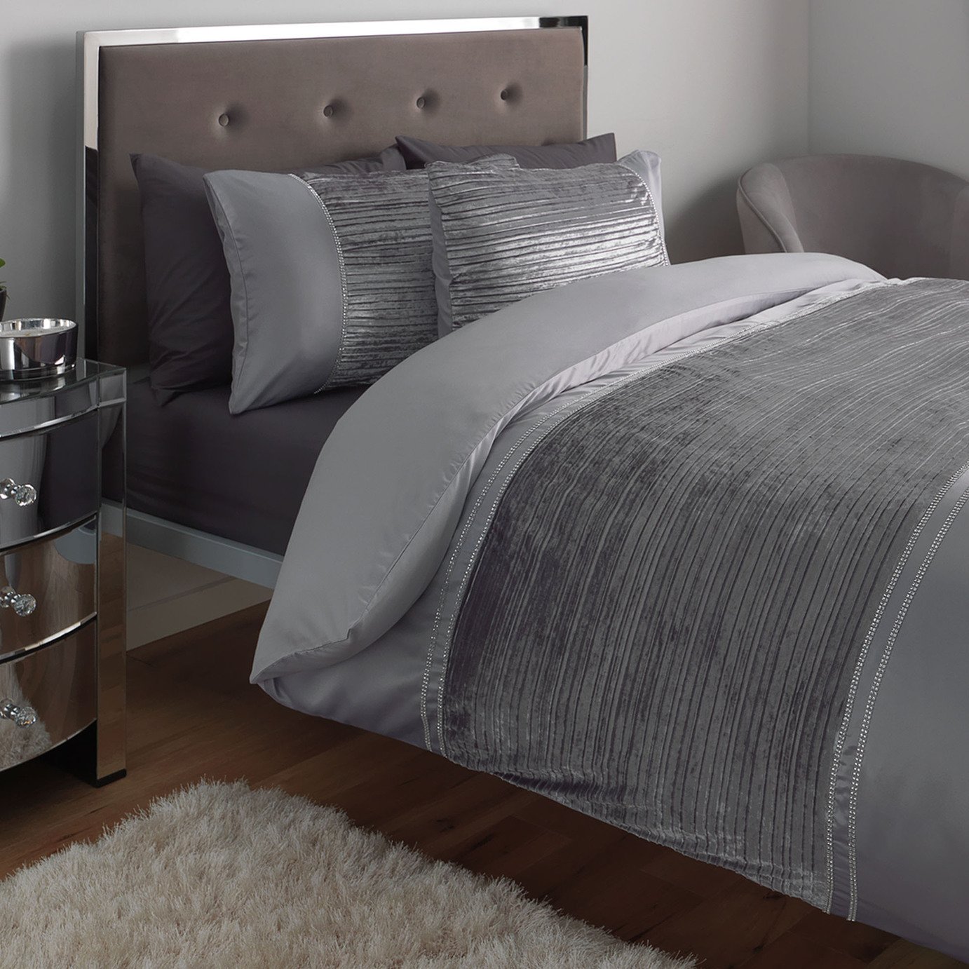 Argos Home Sparkle Velvet Grey Bedding Set - Double