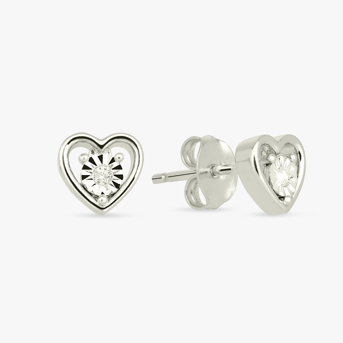 Revere Sterling Silver Cubic Zirconia Heart Stud Earrings