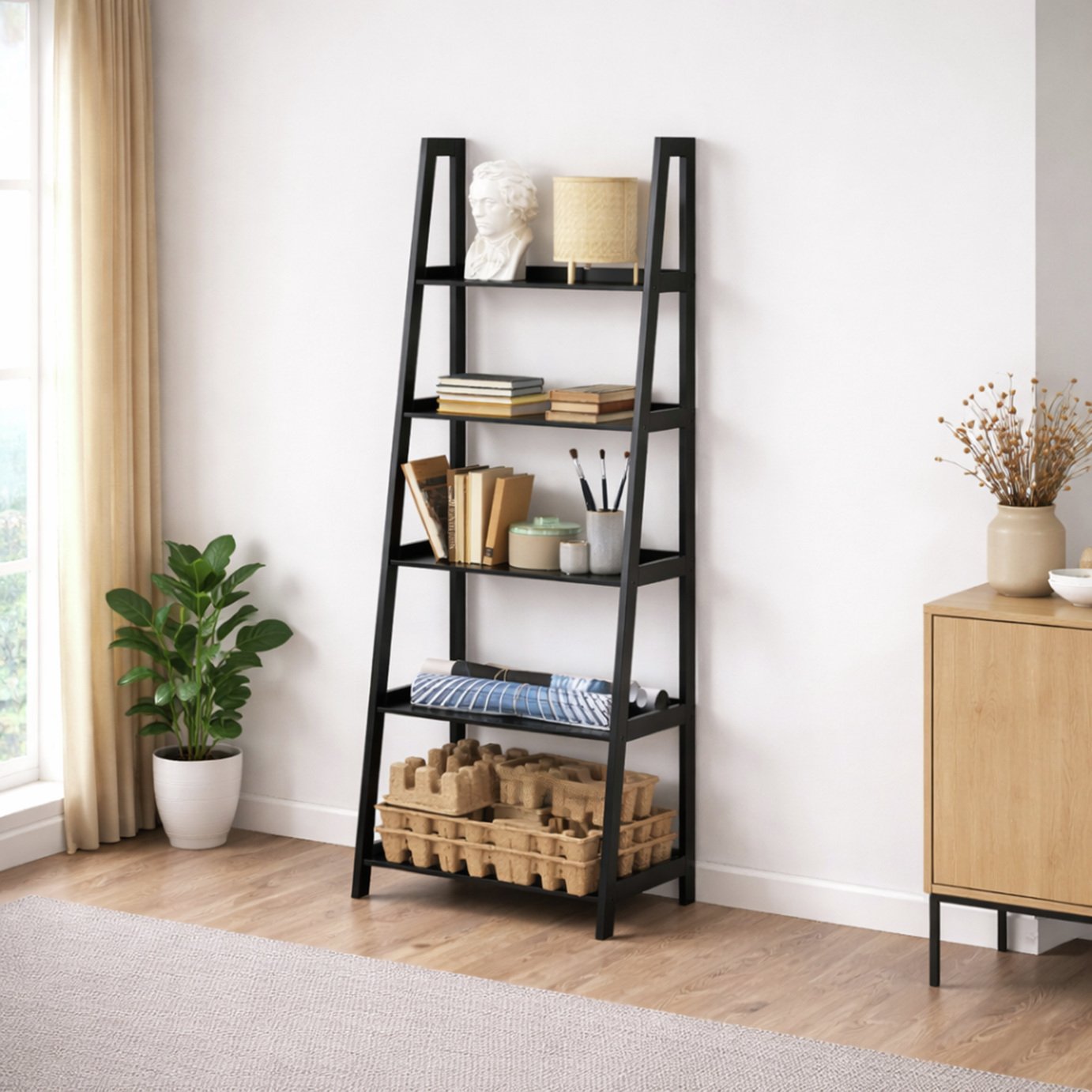 Furniture To Go Wally 5 Shelves Ladder Shelf - Black