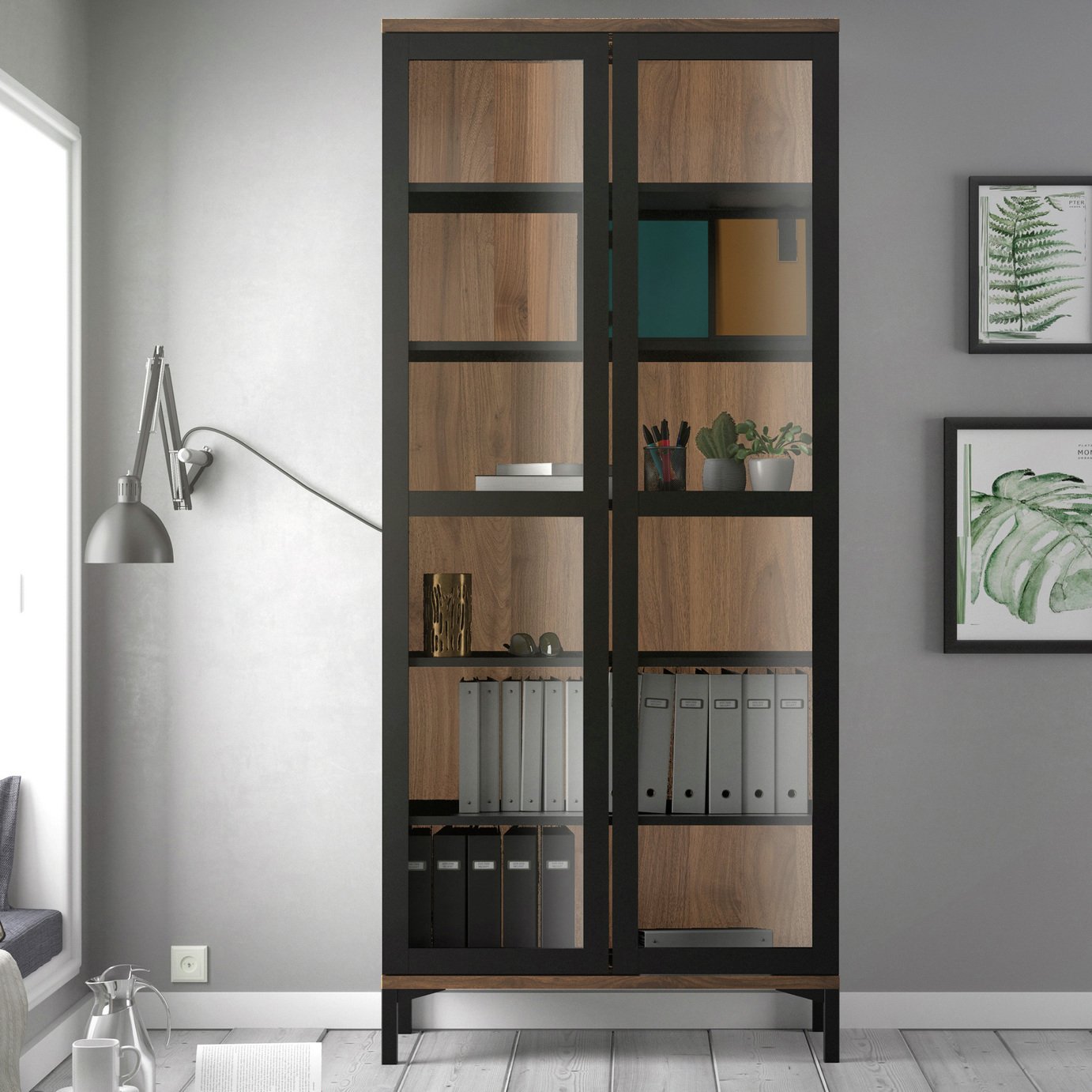 Furniture To Go Roomers 2 Door Display Cabinet - Black & Walnut