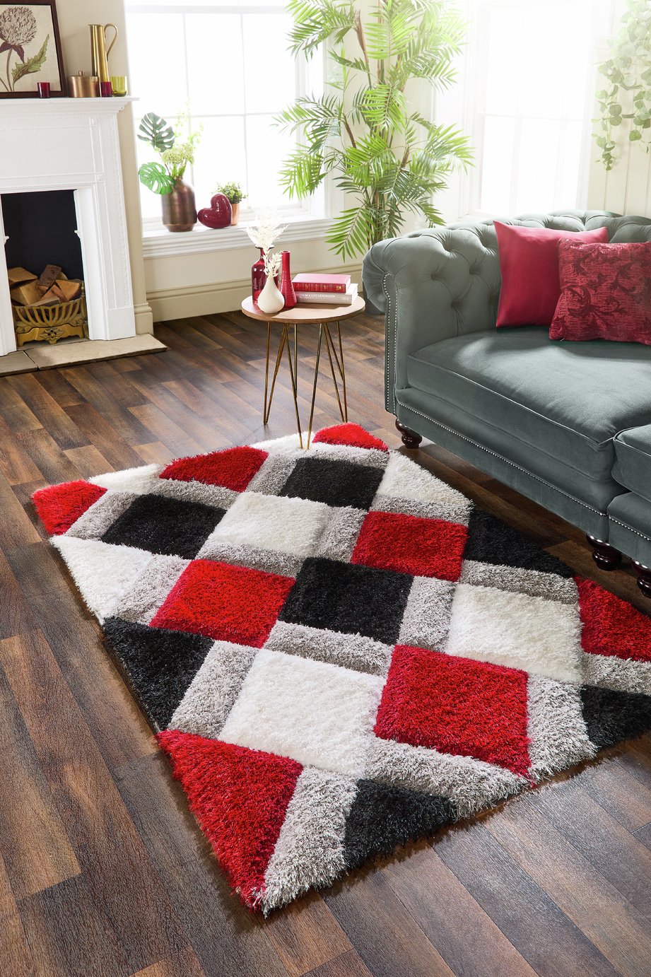 Origins 3D Geometric Red Shaggy Rug