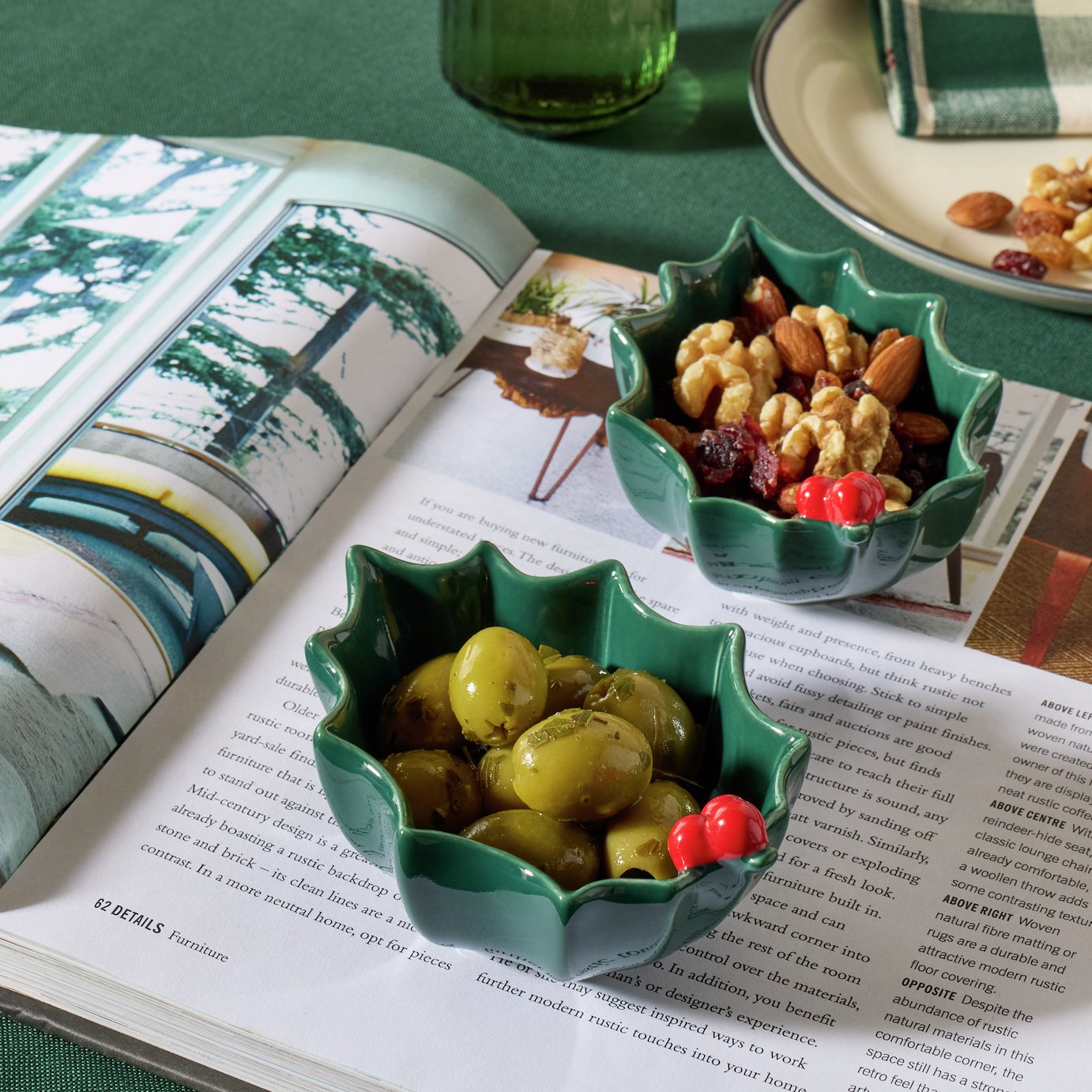 Argos Home Holly 2 Piece Stoneware Nibble Bowls - Green