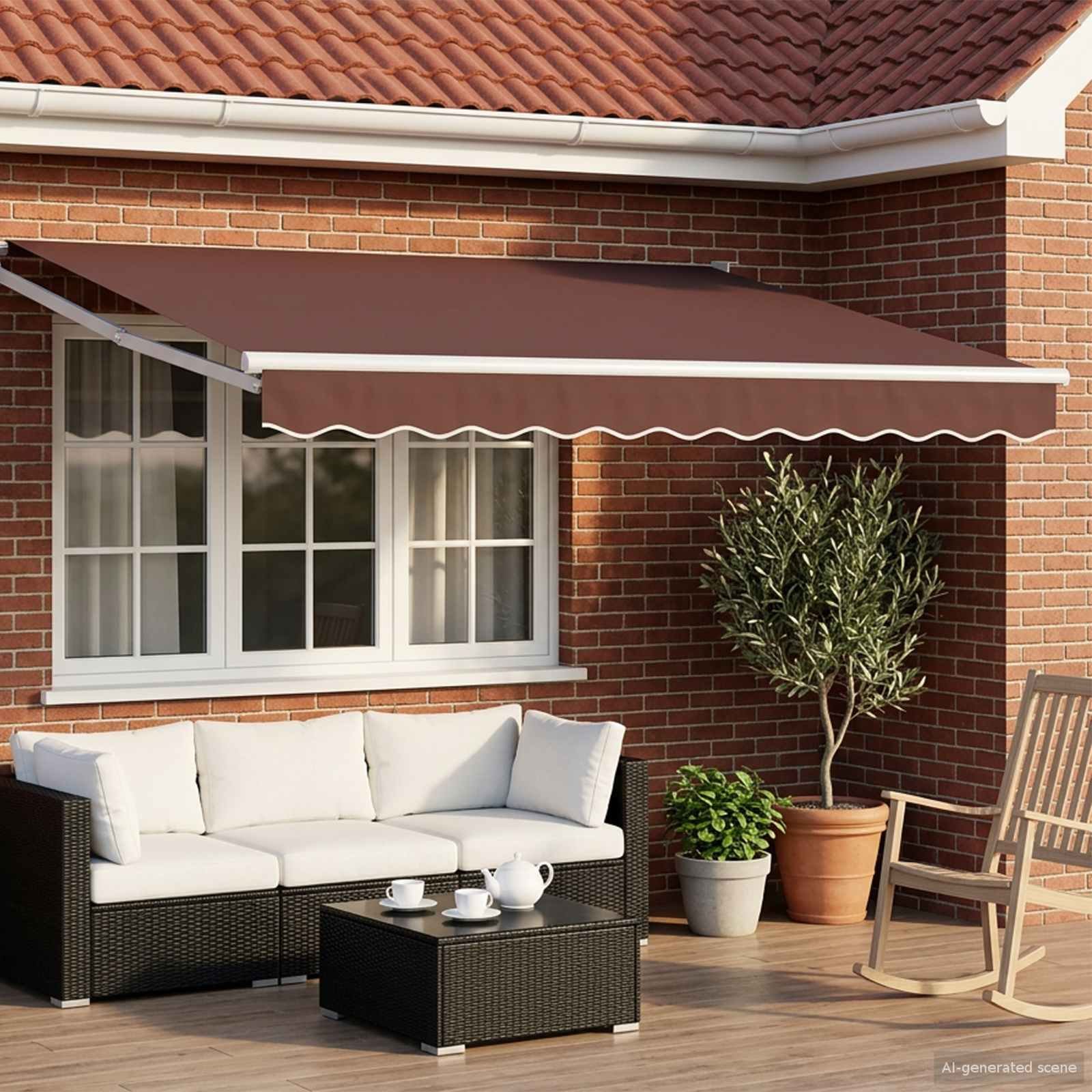 Walplus Electric Aluminium Retractable Awning - Brown and White - 300 x 250 cm