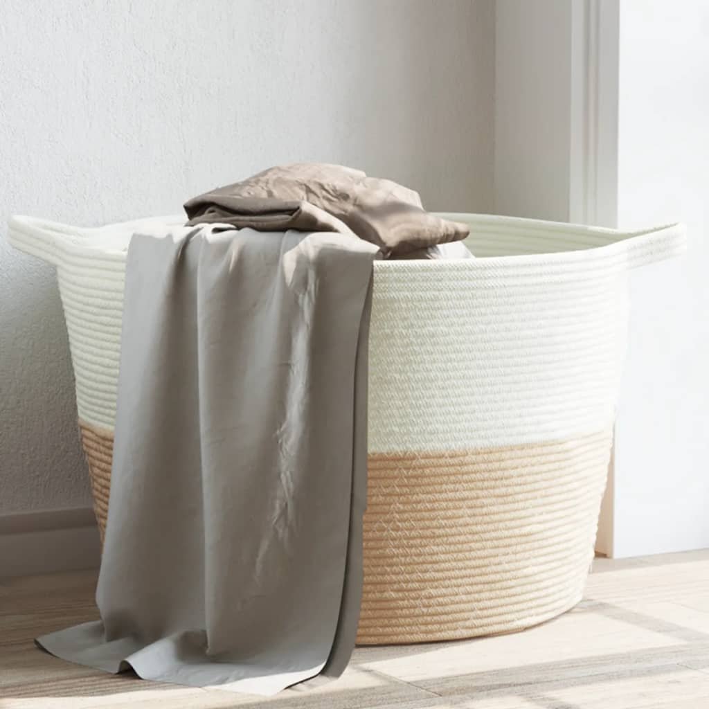 Walplus Polyester Laundry Basket and - Beige and White - 60 x 36 cm