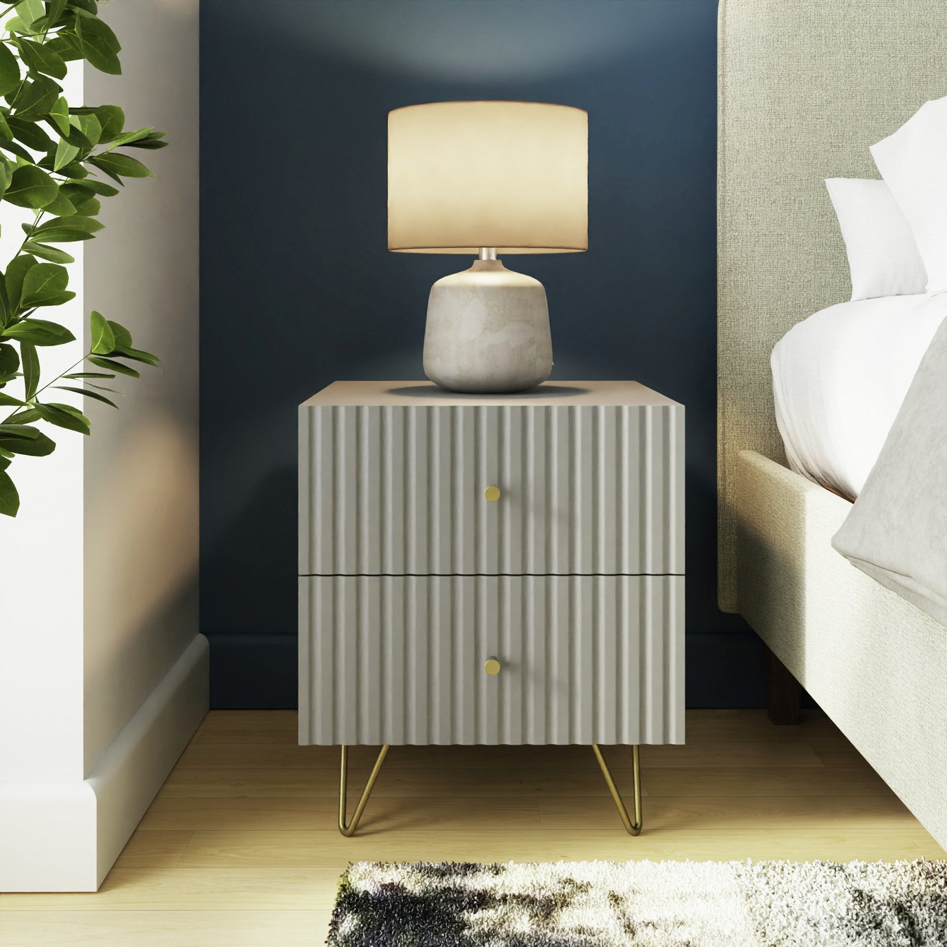 GFW Thalia 2 Drawer Bedside Table - Grey