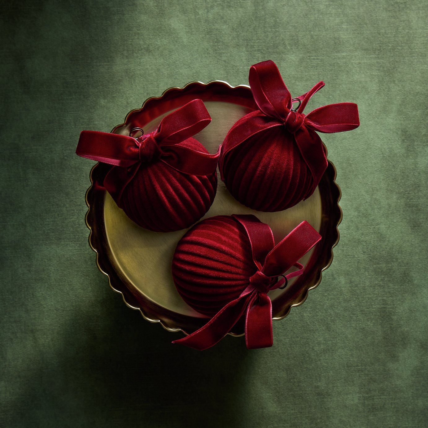 Habitat Flocked Burgundy Bow Christmas Bauble - Pack of 3